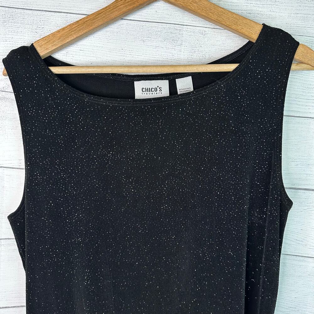 Chicos Travelers Womens size 2 US Large 12 Sparkly Slinky Tank Top Black - Picture 3 of 9